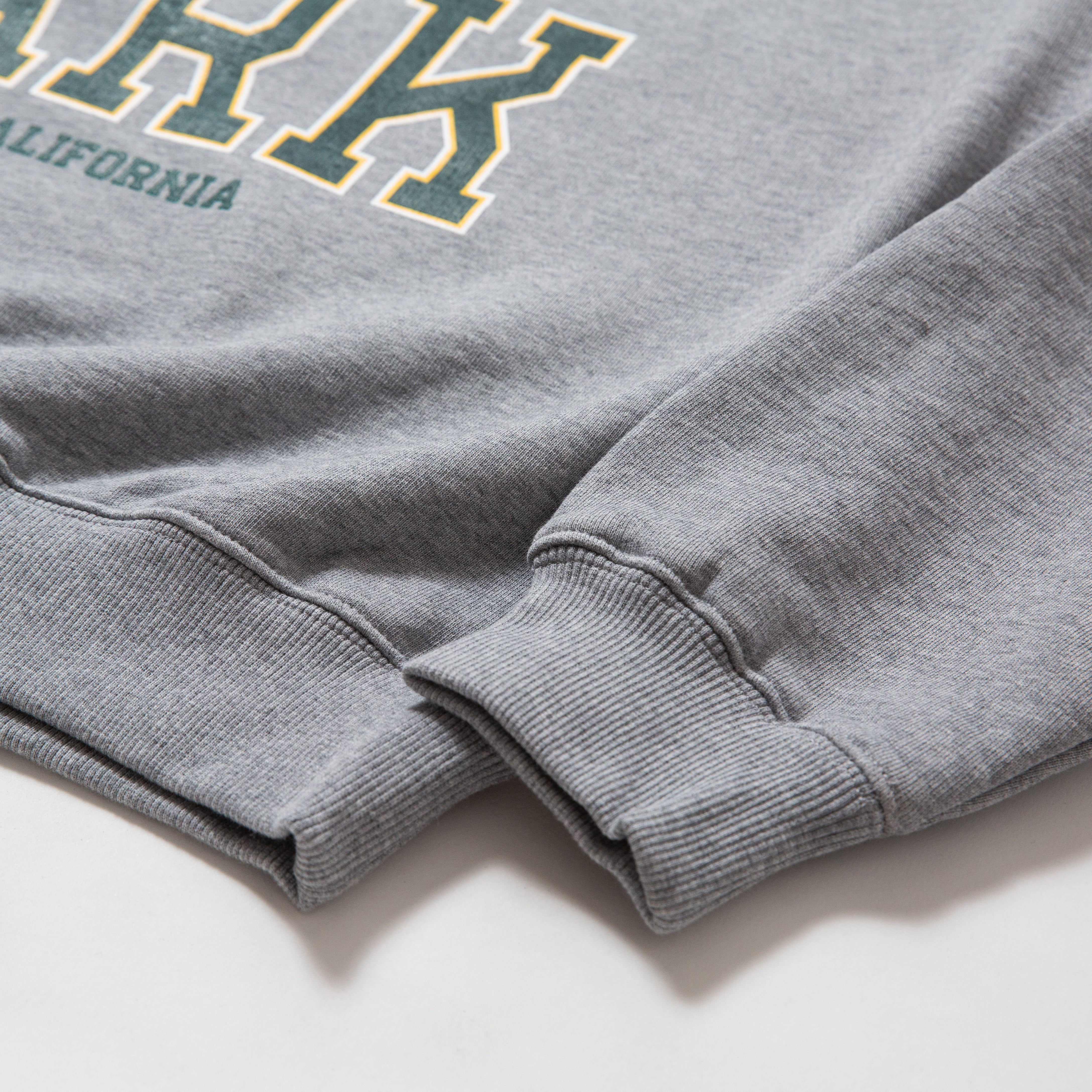 100% Cotton Oversize Crew Neck Sweater - Gray sweatshirt with text on a white background