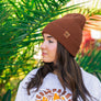 Leather Heart Waffle Knit Beanie