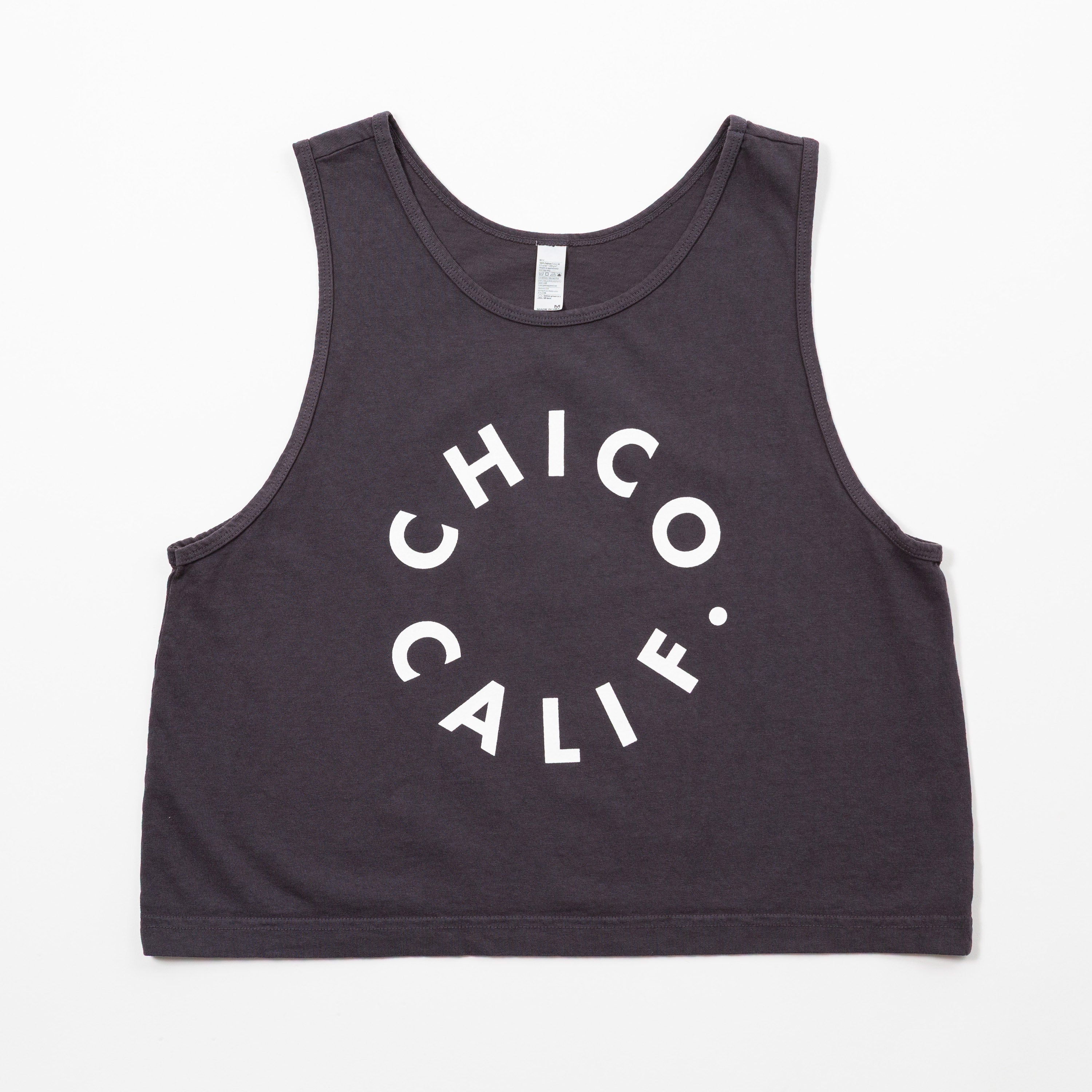 Chico Women's Tank Top - Upper Park Clothing - Dolphin Blue tank top with 'Chico Calif.' text on a white background