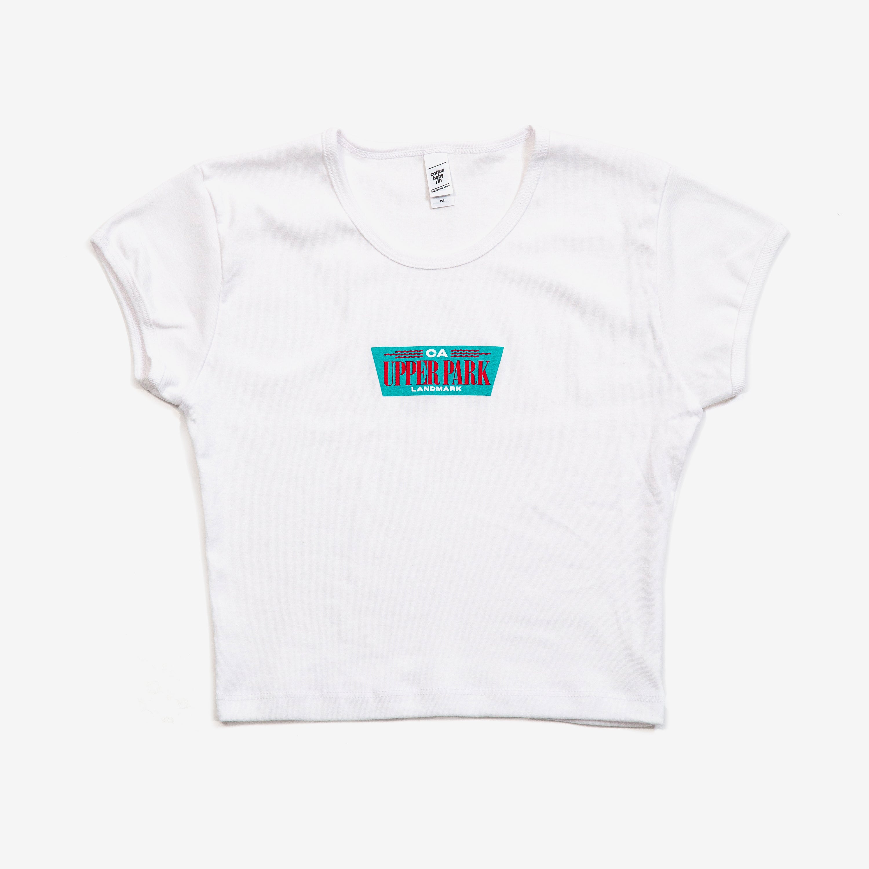 Baby Ribbed Crop Tee Cap Sleeve Memphis Graphic White