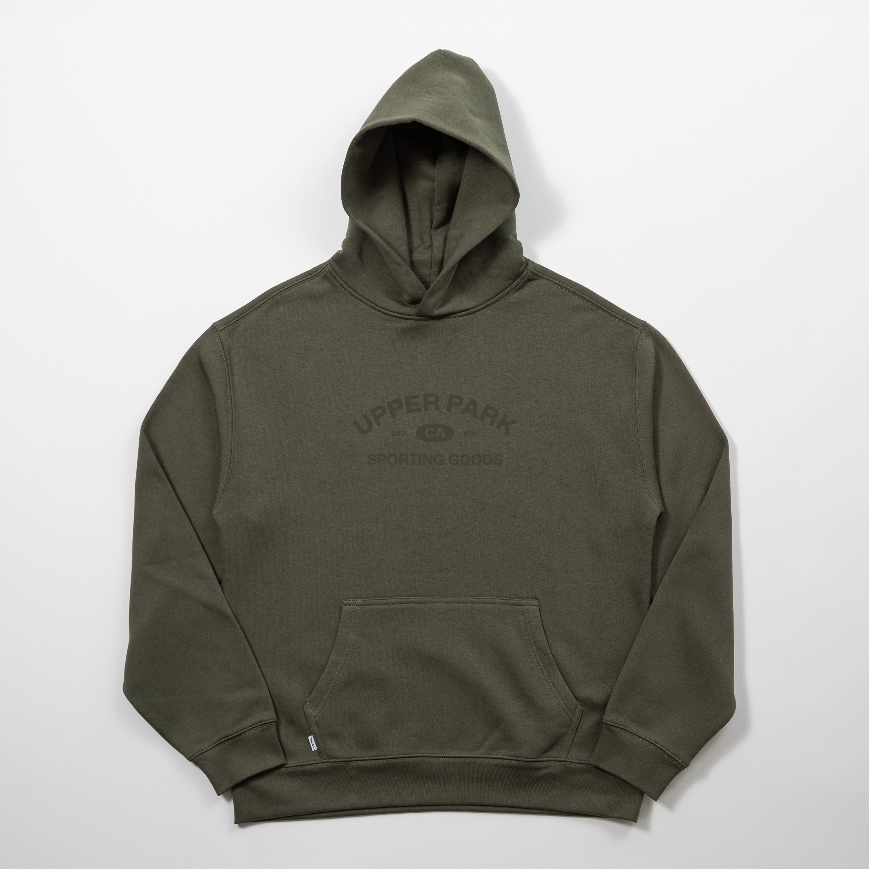 Green hoodie with 'Upper Park' logo on a white background - Upper Park Athletics Hoodie Set