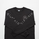 Upper Park Bay Waves Organic Cotton Long Sleeve shirt - Black long-sleeve shirt with white text and graphics on a light gray background
