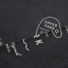 Upper Park Bay Waves Organic Cotton Long Sleeve shirt - Black t-shirt with white logo and text on a dark background