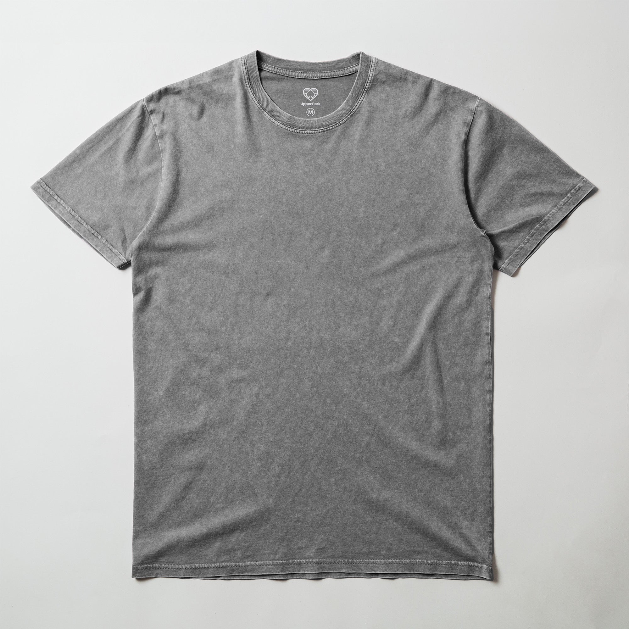 Upper Park Simple Stone Wash Tee - Basic men's shirt - mineral wash Gray t-shirt on a light gray background