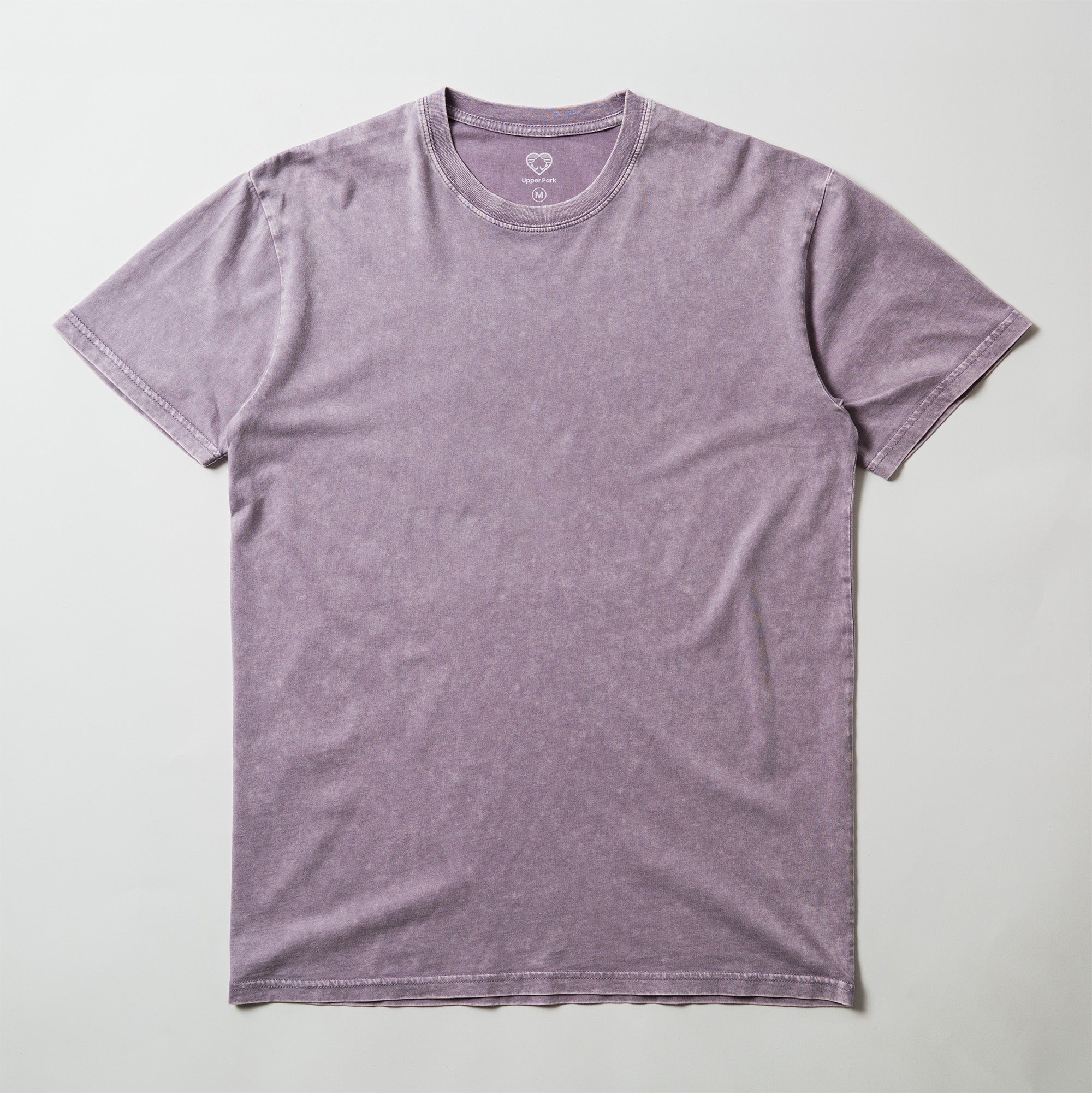 Upper Park Simple Stone Wash Tee - Basic men's shirt - mineral wash orchid Purple t-shirt on a light gray background