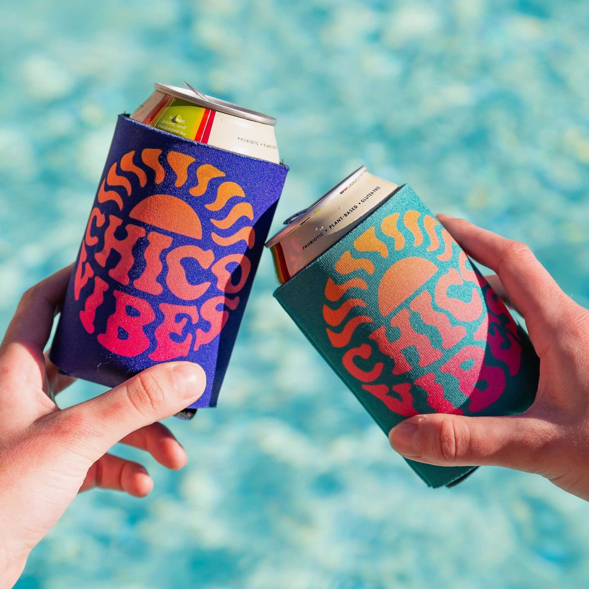 Chico Vibes Koolie Can Cooler - blue - teal - Upper Park Clothing - Chico, CA