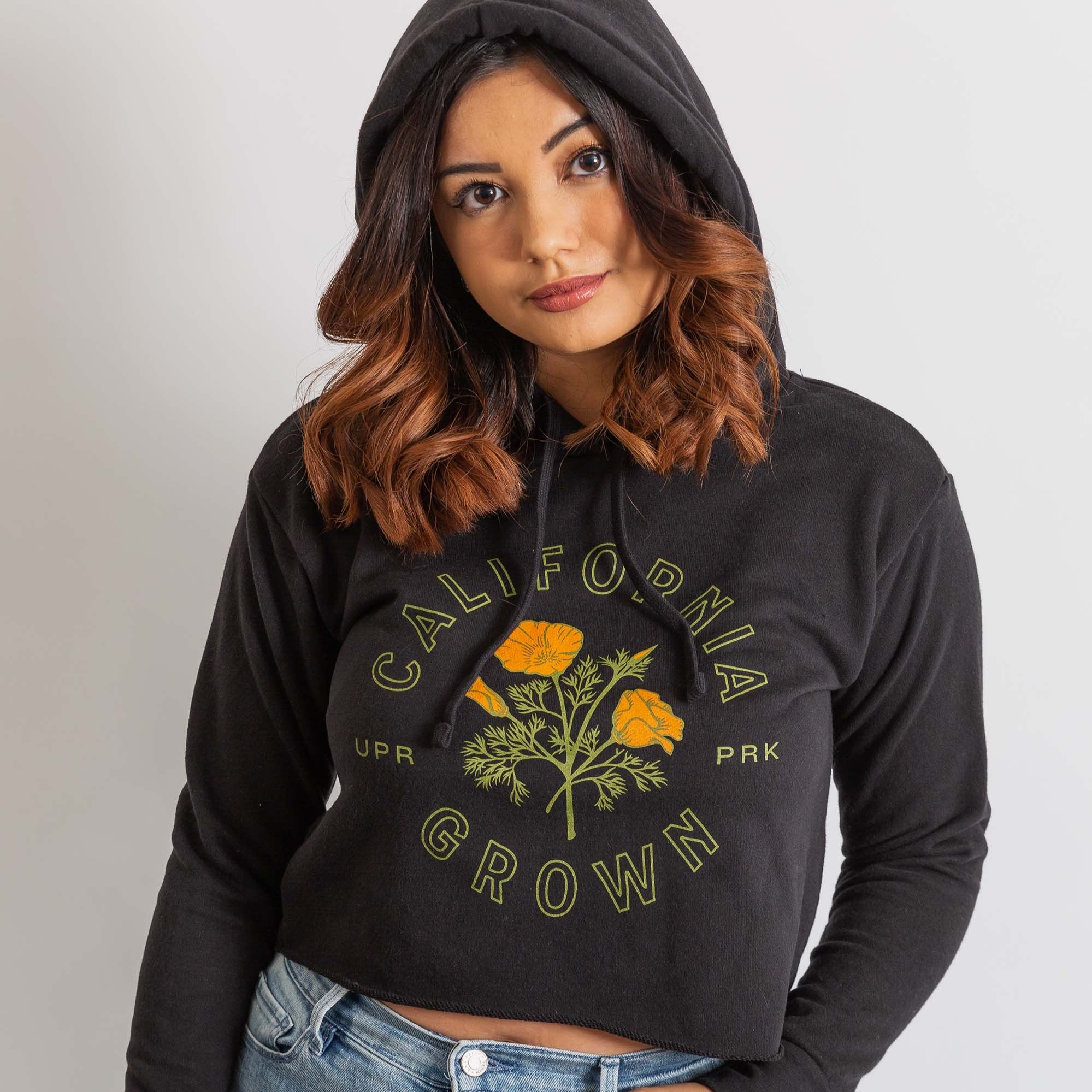 California Grown Crop Hoodie Sweatshirt - Upper Park Clothing - Chico, CA - Poppy Flower California Collection