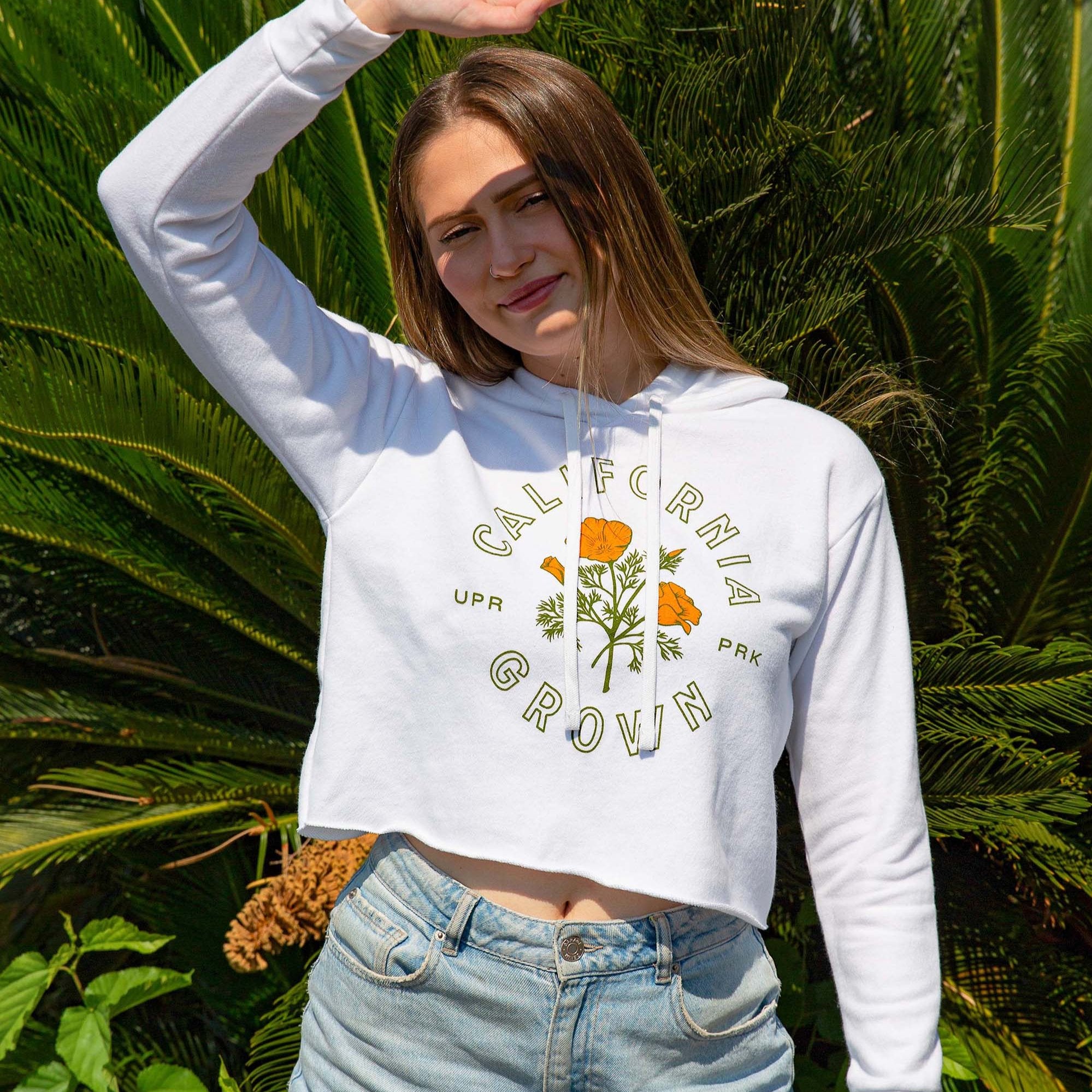 California Grown Crop Hoodie Sweatshirt - Upper Park Clothing - Chico, CA - Poppy Flower California Collection