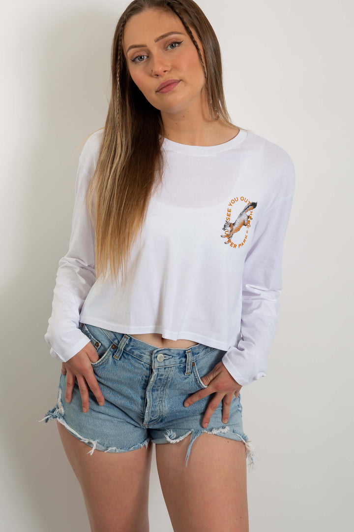 See You Out There Grey Fox Long Sleeve Crop Tee