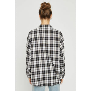 OVERSIZED PLAID SHIRT: Black White / M