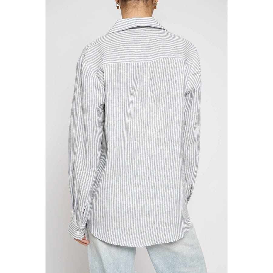 STRIPED LINEN SHIRT: Taupe / M
