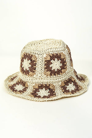 Anarchy Street - Squared Flower Pattern Knit Bucket Hat: PK