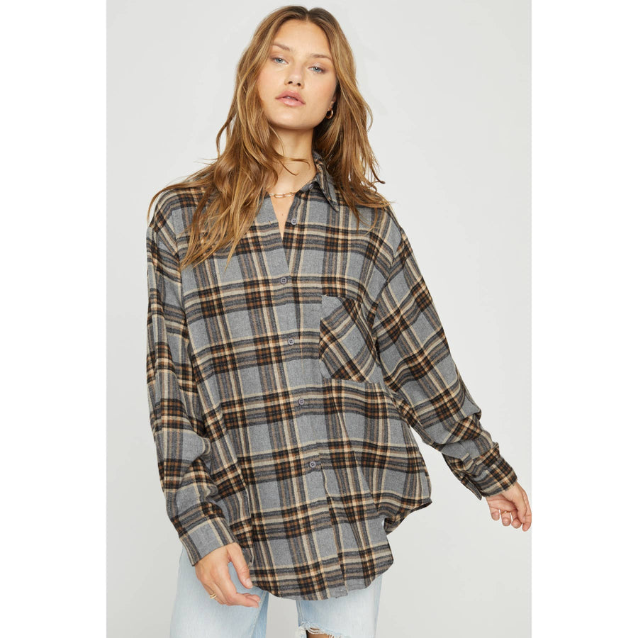 OVERSIZED PLAID SHIRT: Black White / M