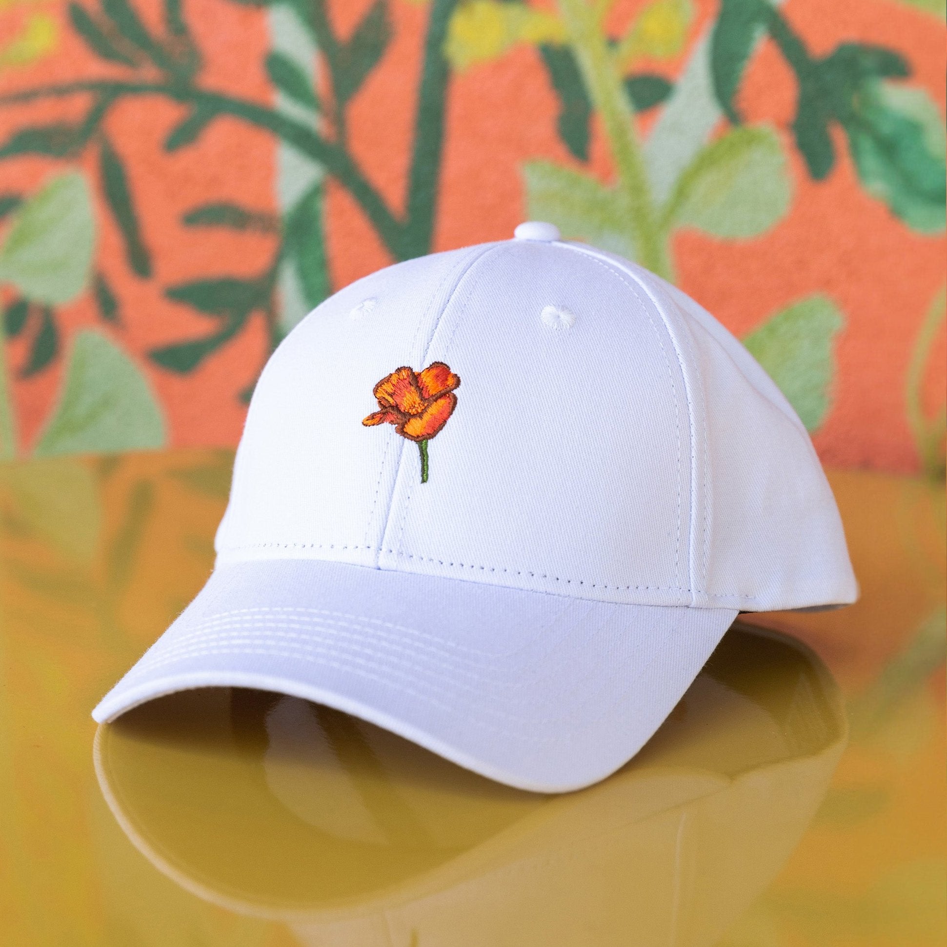 California Poppy Hat - White Pre Curve - 760 Dad Hat