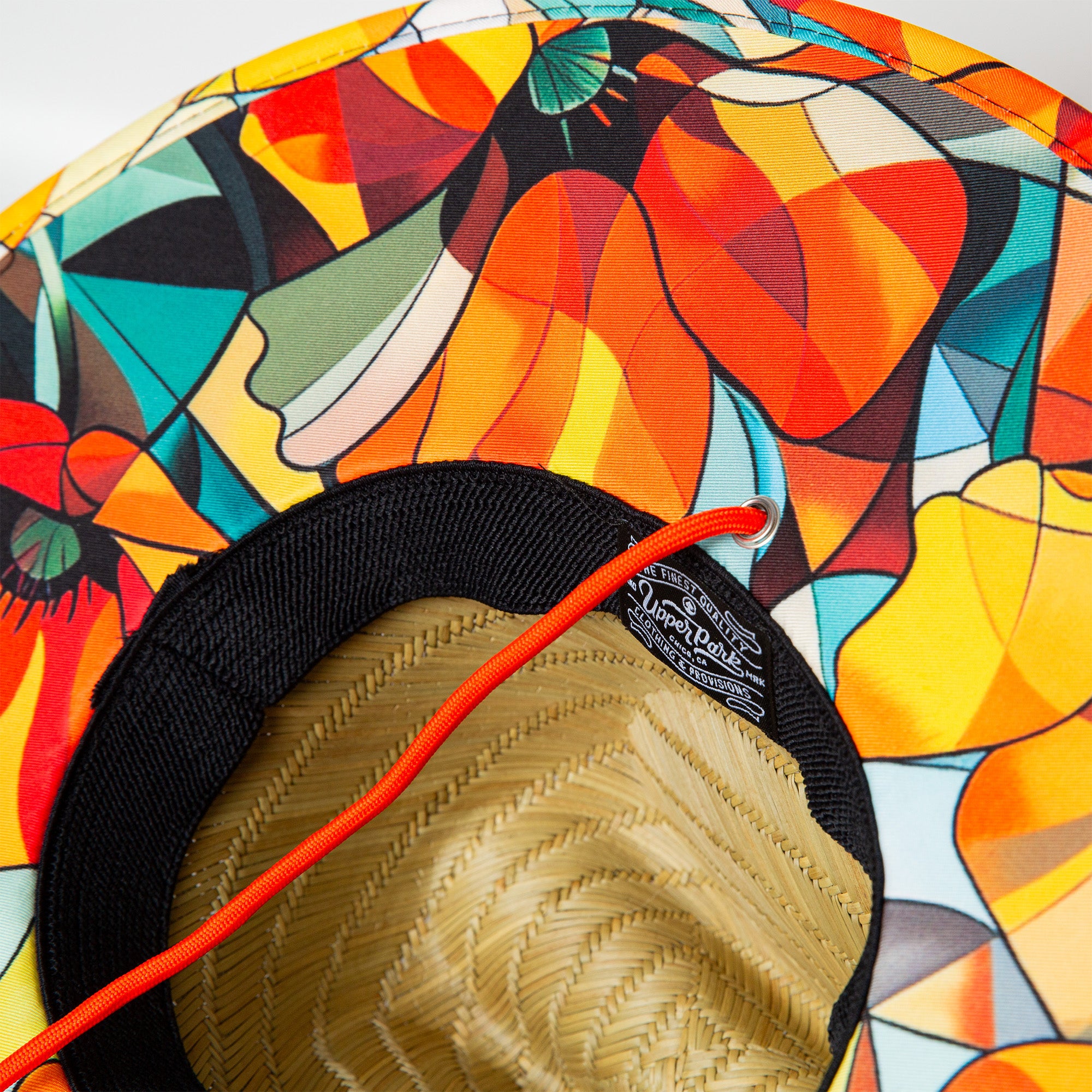 California Poppy Love Stained Glass Pattern Straw Hat from Upper Park Clothing in Chico, Ca