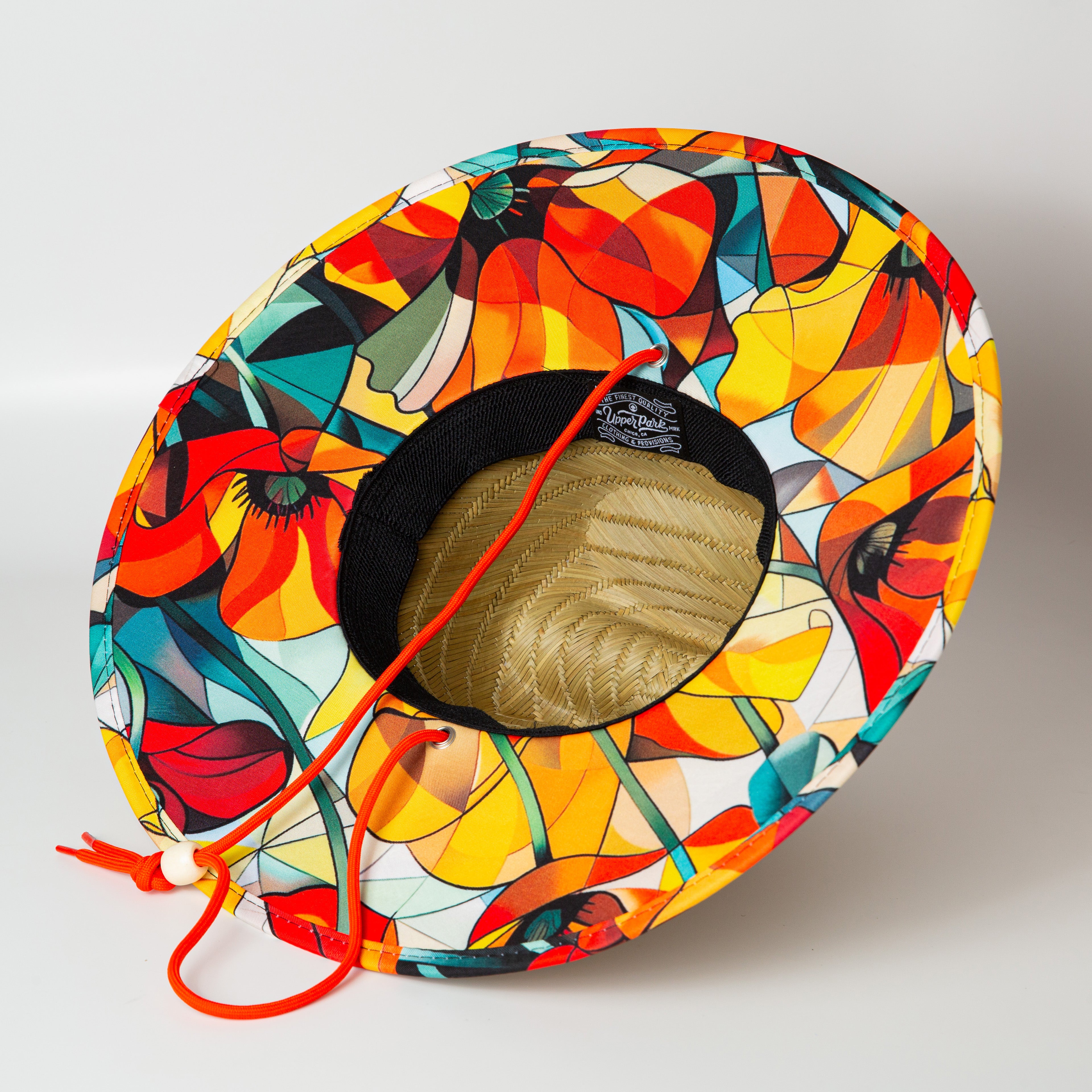 California Poppy Love Stained Glass Pattern Straw Hat from Upper Park Clothing in Chico, Ca