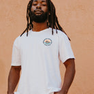 Man wearing a Freshwater Floating Club Washed Tee from Upper Park Clothing in Chico, Ca