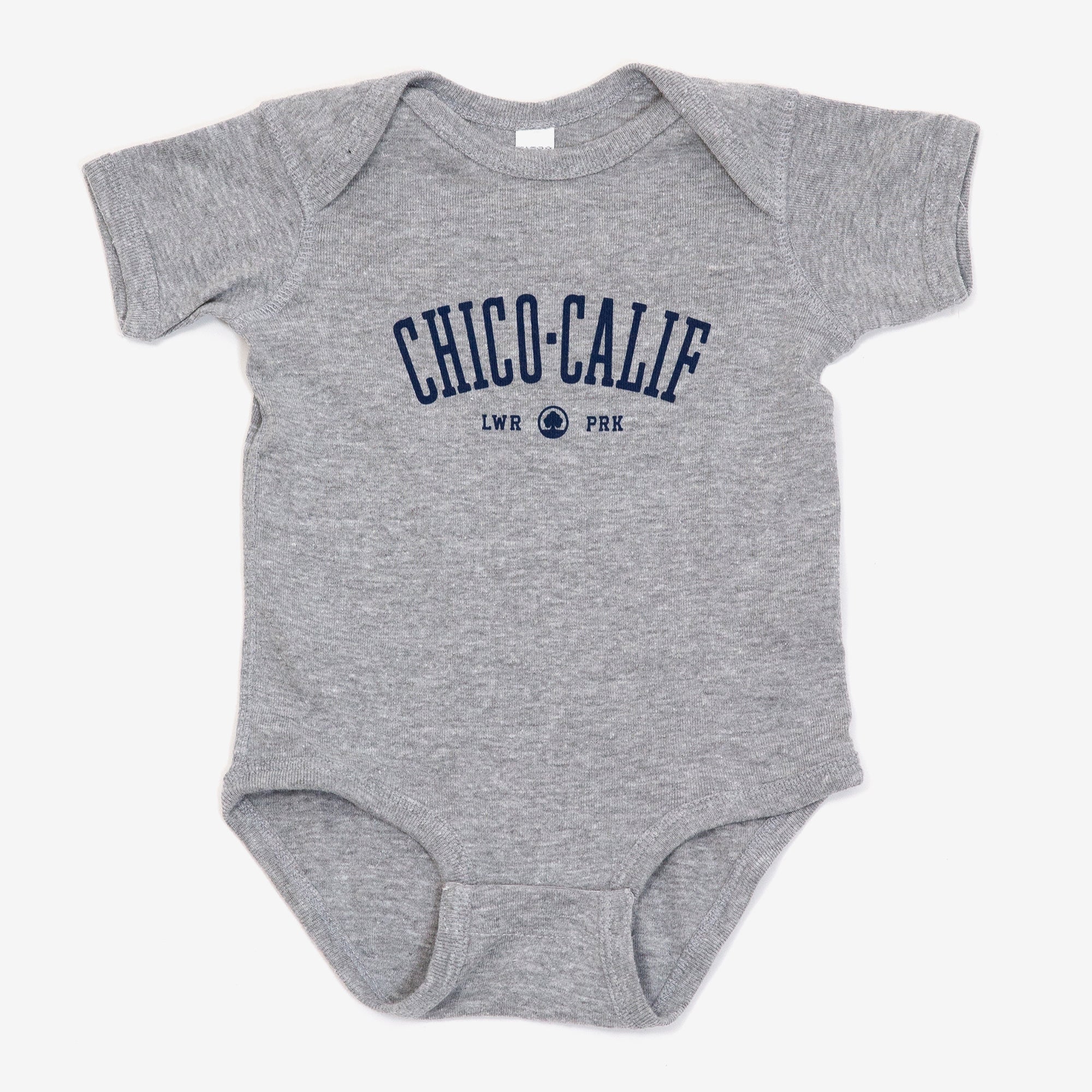 Little Chico Collegiate Baby Onesie from Upper Park Clothing in Chico, Ca