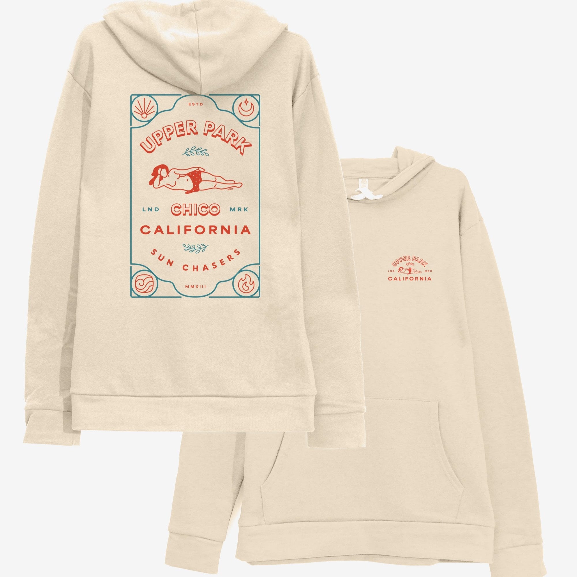 Sun Chasers Beach Fleece Hoodie from Upper Park Clothing in Chico, Ca