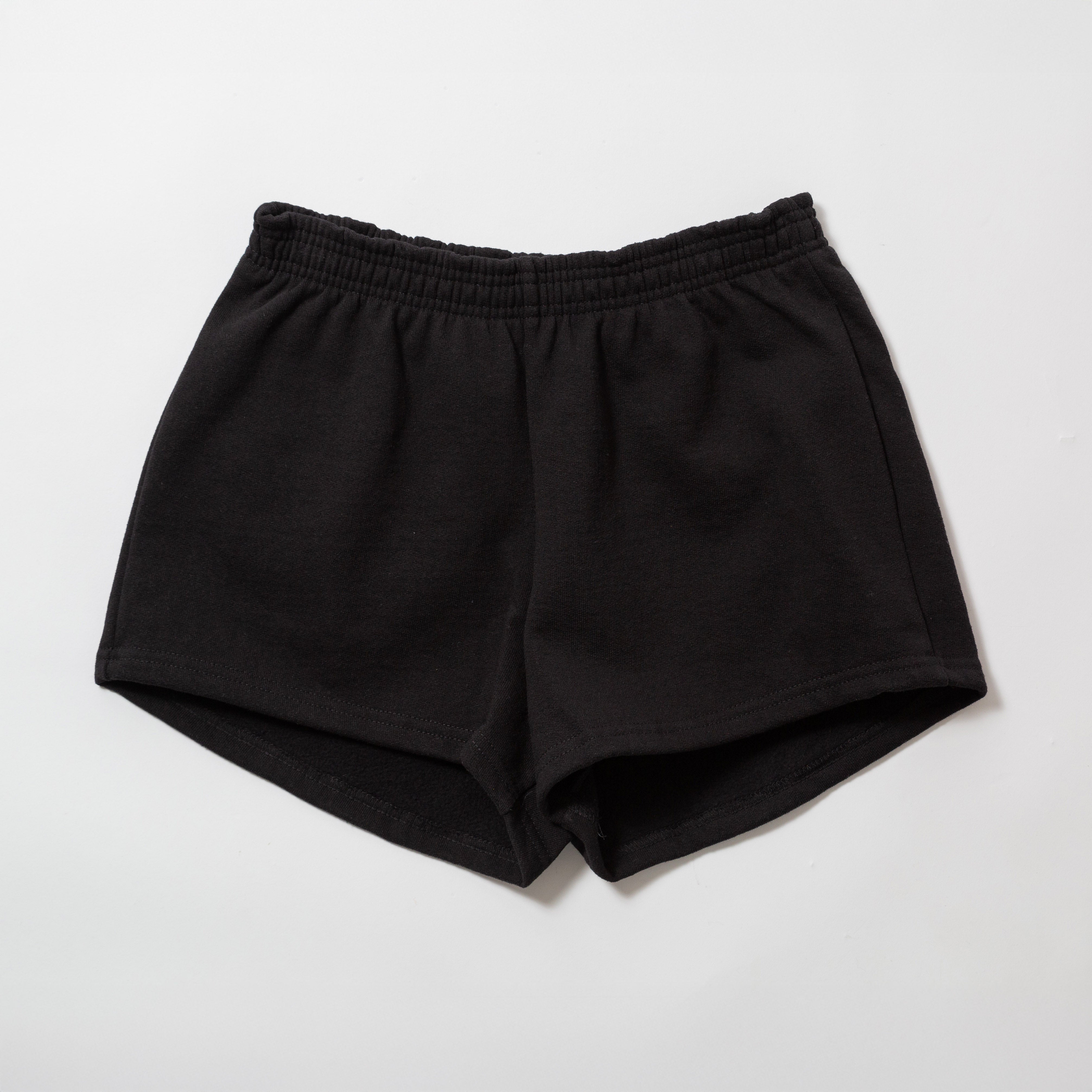 Basics Women's Heavy Fleece Cotton Shorts - Black shorts on a light gray background