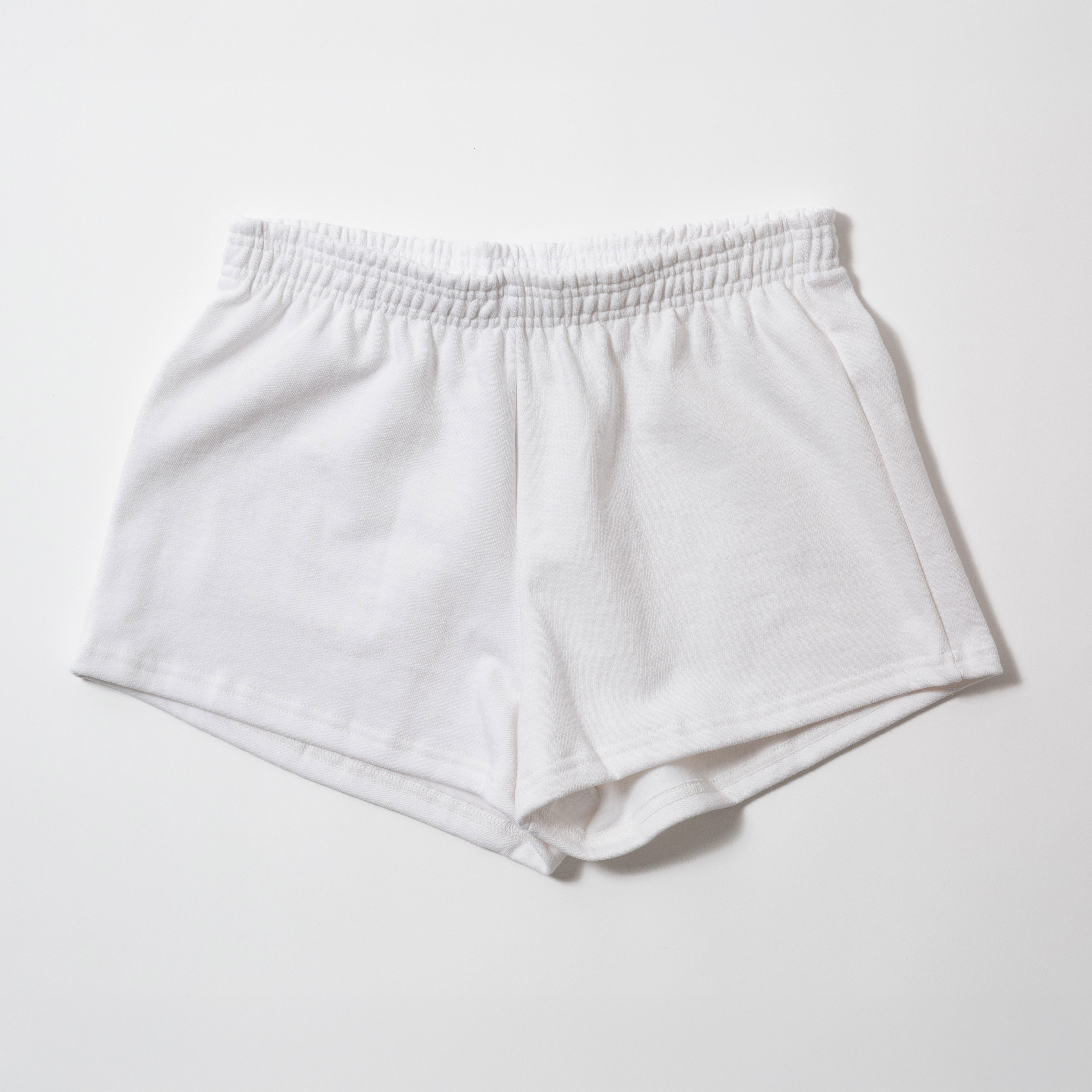 Basics Women's Heavy Fleece Cotton Shorts - White shorts on a light gray background