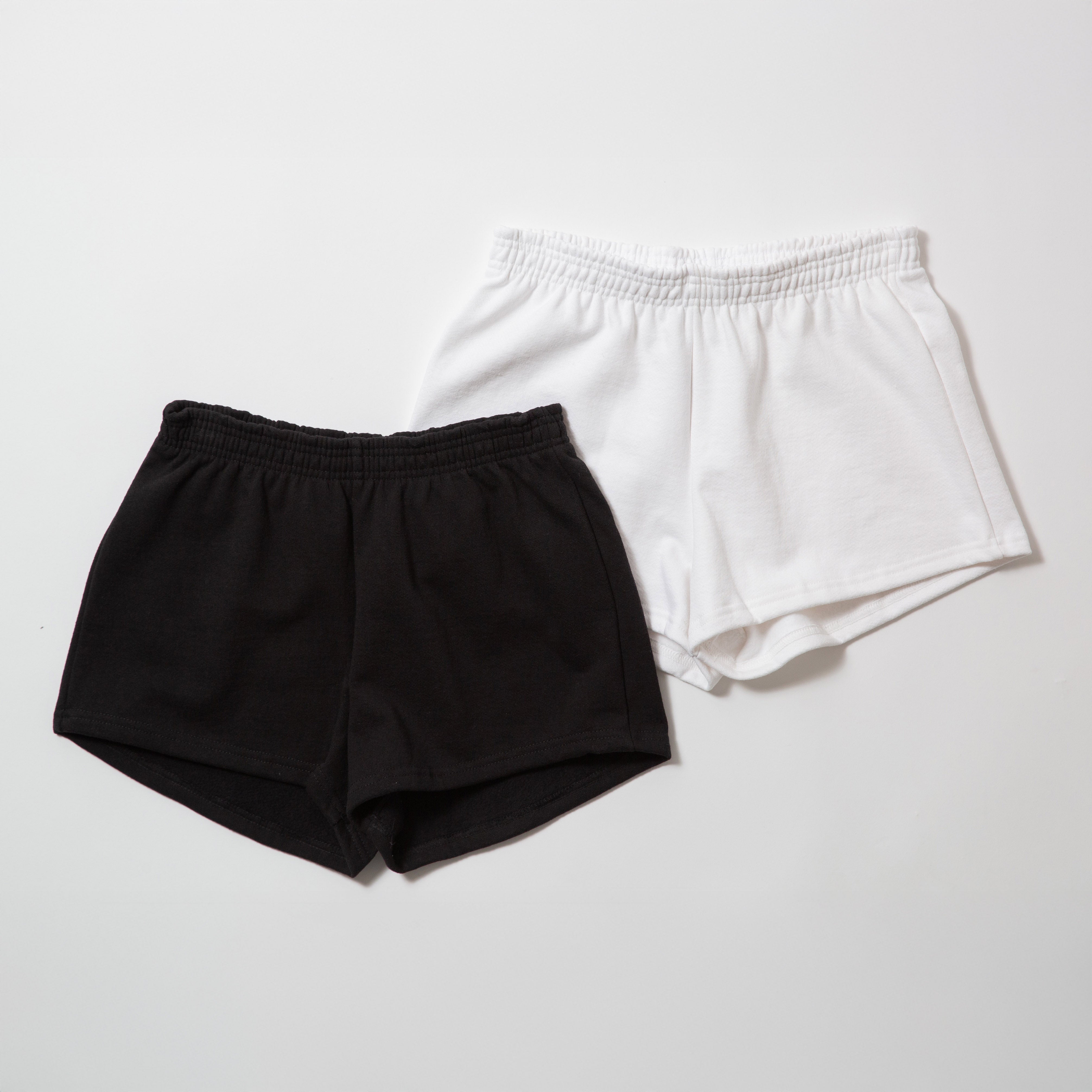 Basics Women's Heavy Fleece Cotton Shorts - Black and white shorts on a light gray background