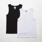 Basic Women's Organic Rib Tank - Black and white tank tops on a light gray background