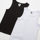 Basic Women's Organic Rib Tank - Black and white tank tops on a light gray background