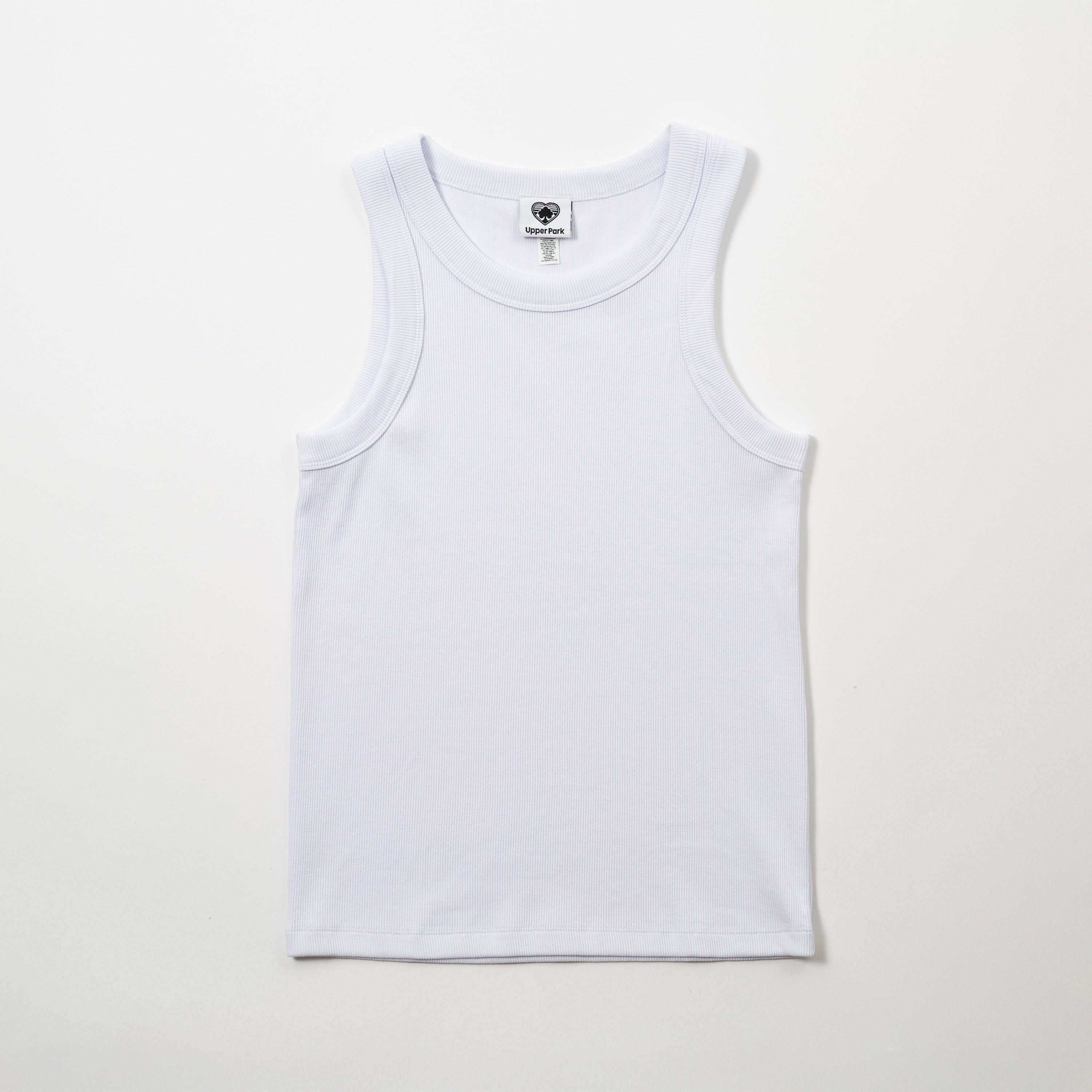 Basic Women's Organic Rib Tank - White tank top on a light gray background