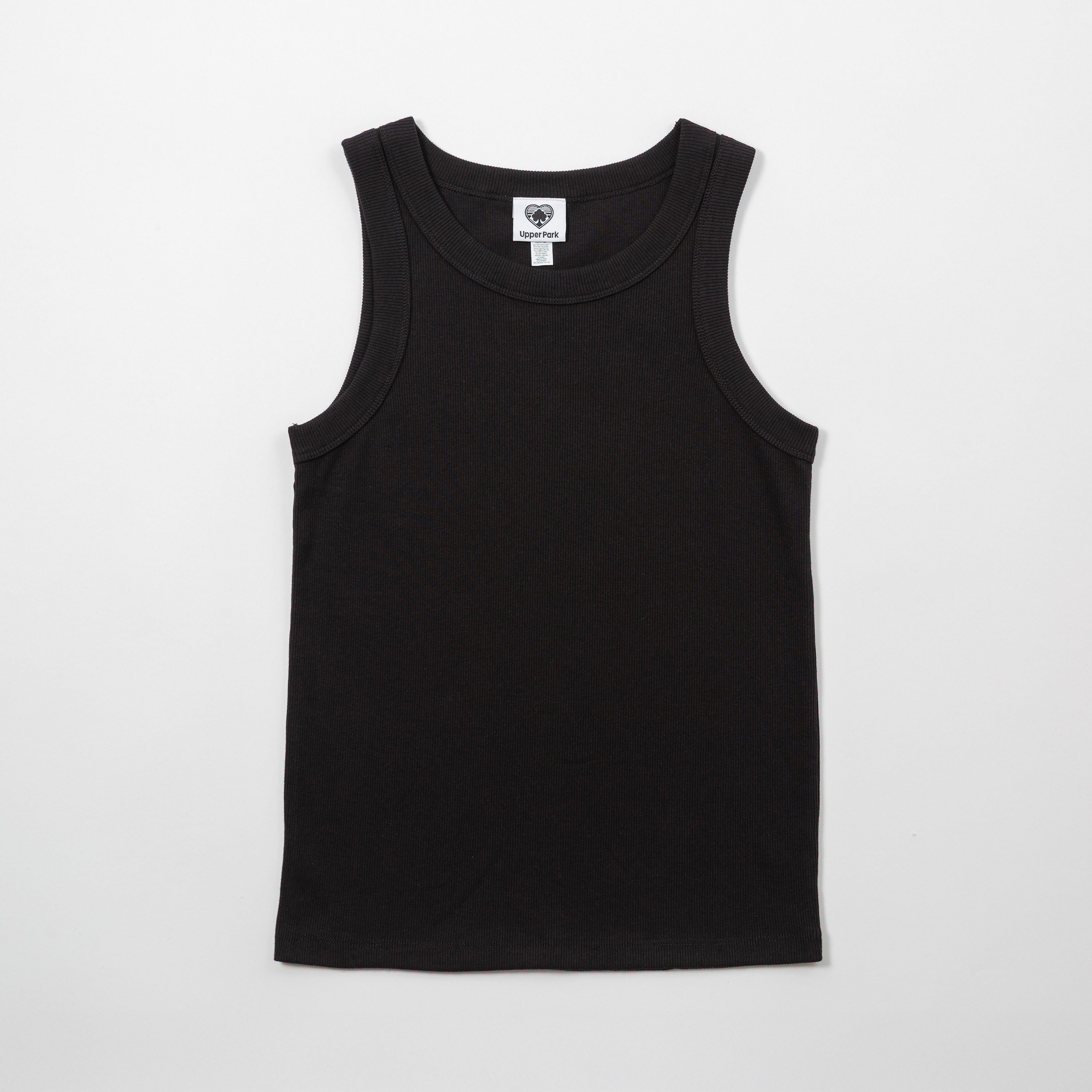 Basic Women's Organic Rib Tank - Black tank top on a white background