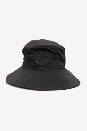 Black Leather Badge Nylon Bucket Hat