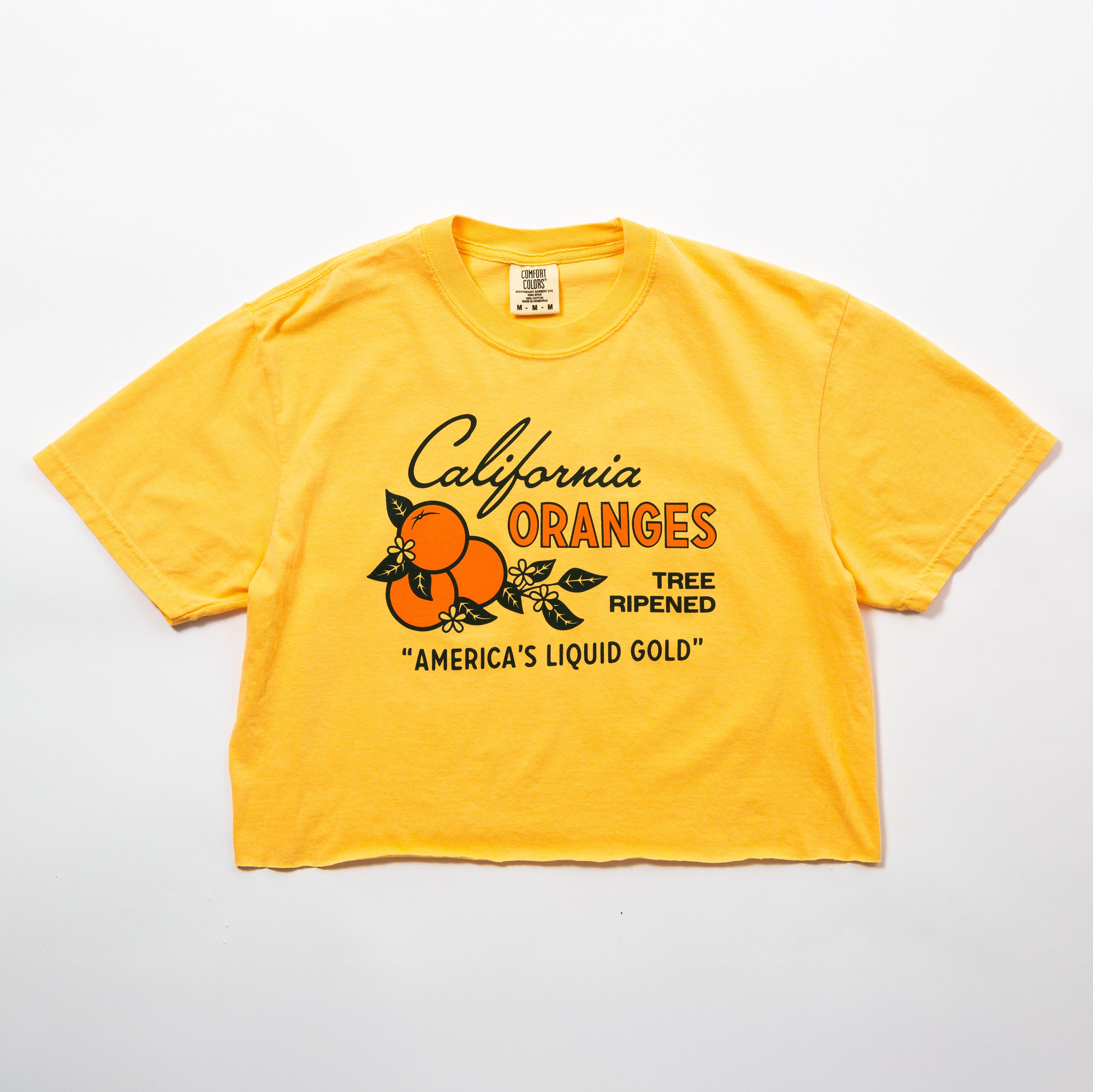 California Oranges Shirt - Cut Crop Washed Women's Tee - Raw Hem - America's Liquid Gold California Collection