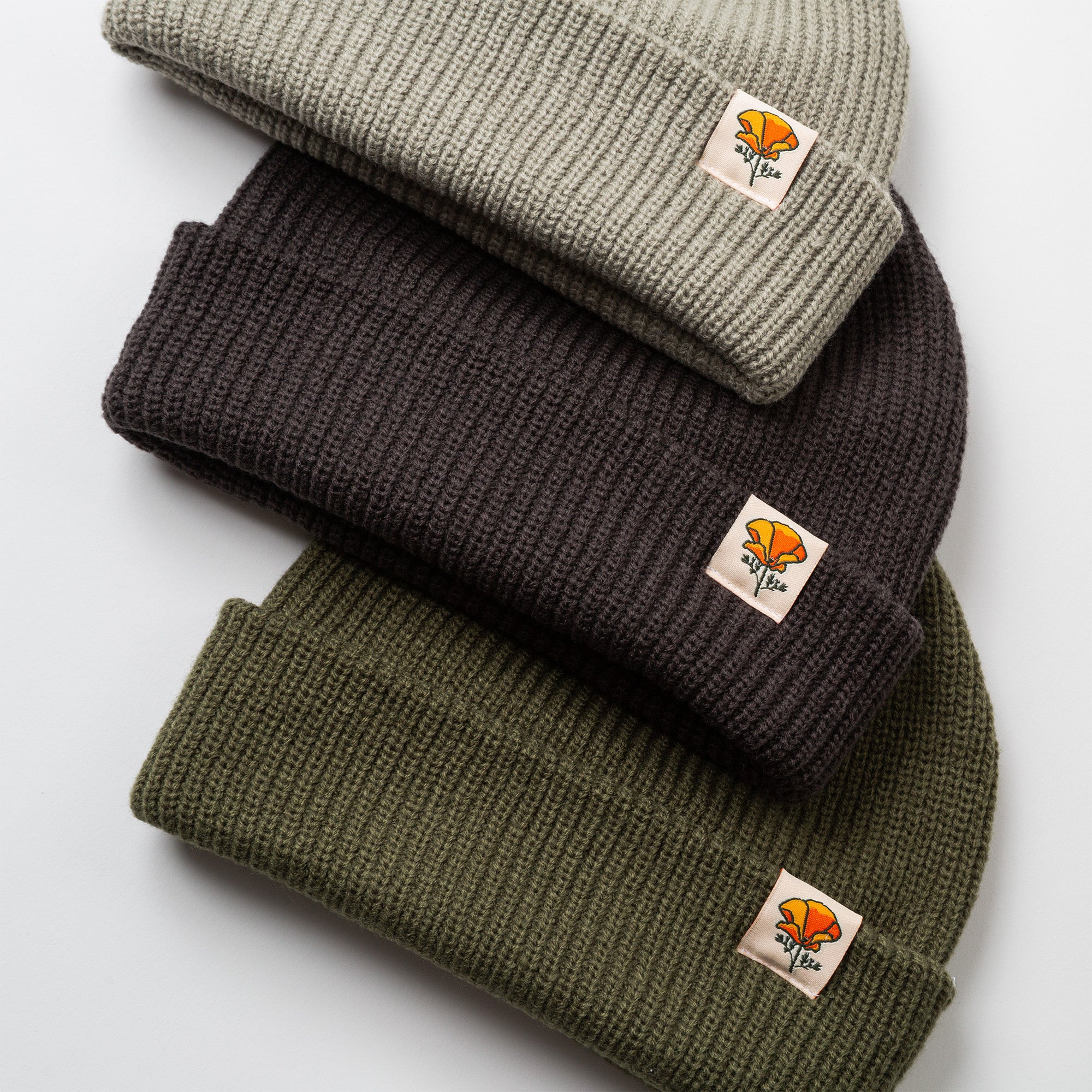 California Poppy Cable Beanie - Fisherman Style Short Cap Knit - California Collection