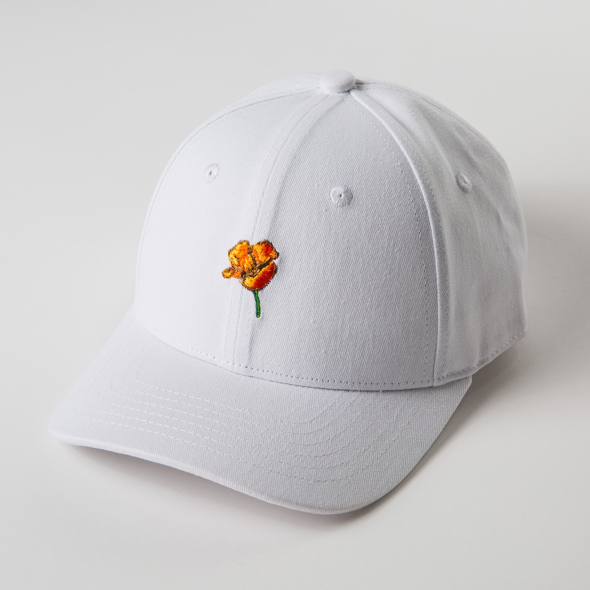 California Poppy Hat - Dad Hat Style White - Upper Park Clothing - Chico CA