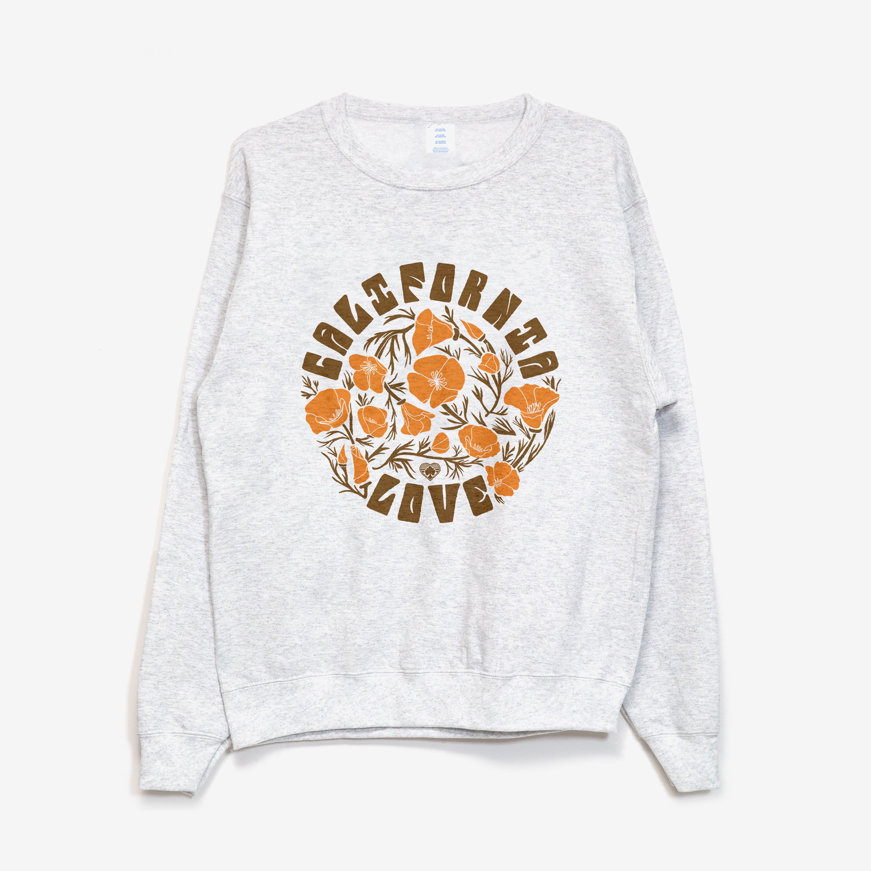 California Poppy Love Sweater - Crew Neck Sweatshirt - Upper Park Clothing - Chico, CA - California Collection