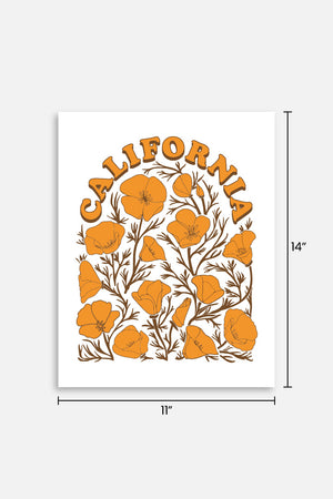 Vintage Style California Poppy Flower Poster Print