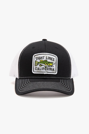 California Tight Lines Bass Fishing Trucker Hat Black and Black