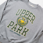 100% Cotton Oversize Crew Neck Sweater - Gray sweatshirt with 'Upper Park' text and logo on a plain background