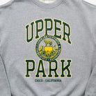 100% Cotton Oversize Crew Neck Sweater - Gray sweatshirt with 'Upper Park' text and logo on a plain background