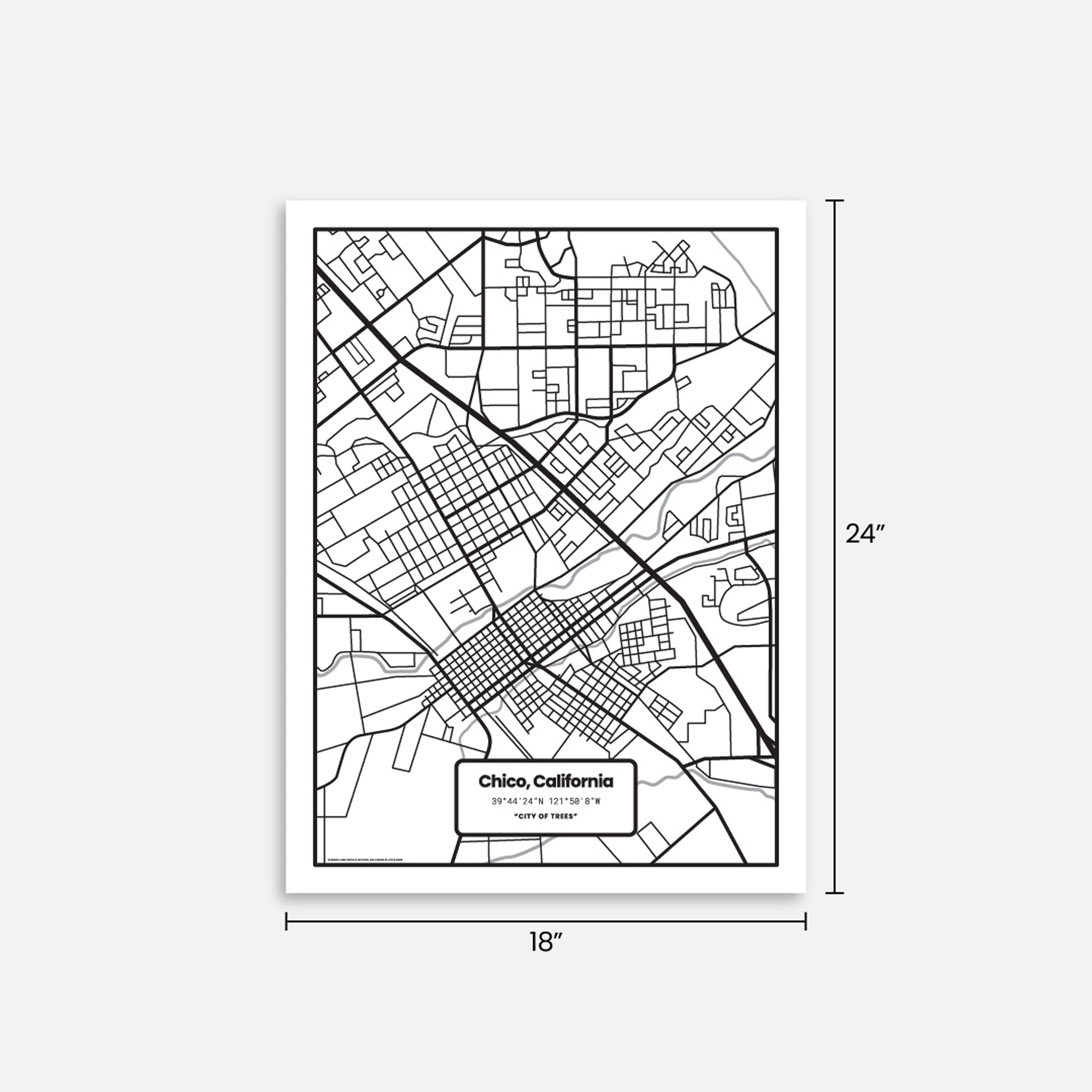 Chico Map Minimal Poster Print from Upper Park Clothing in Chico, Ca