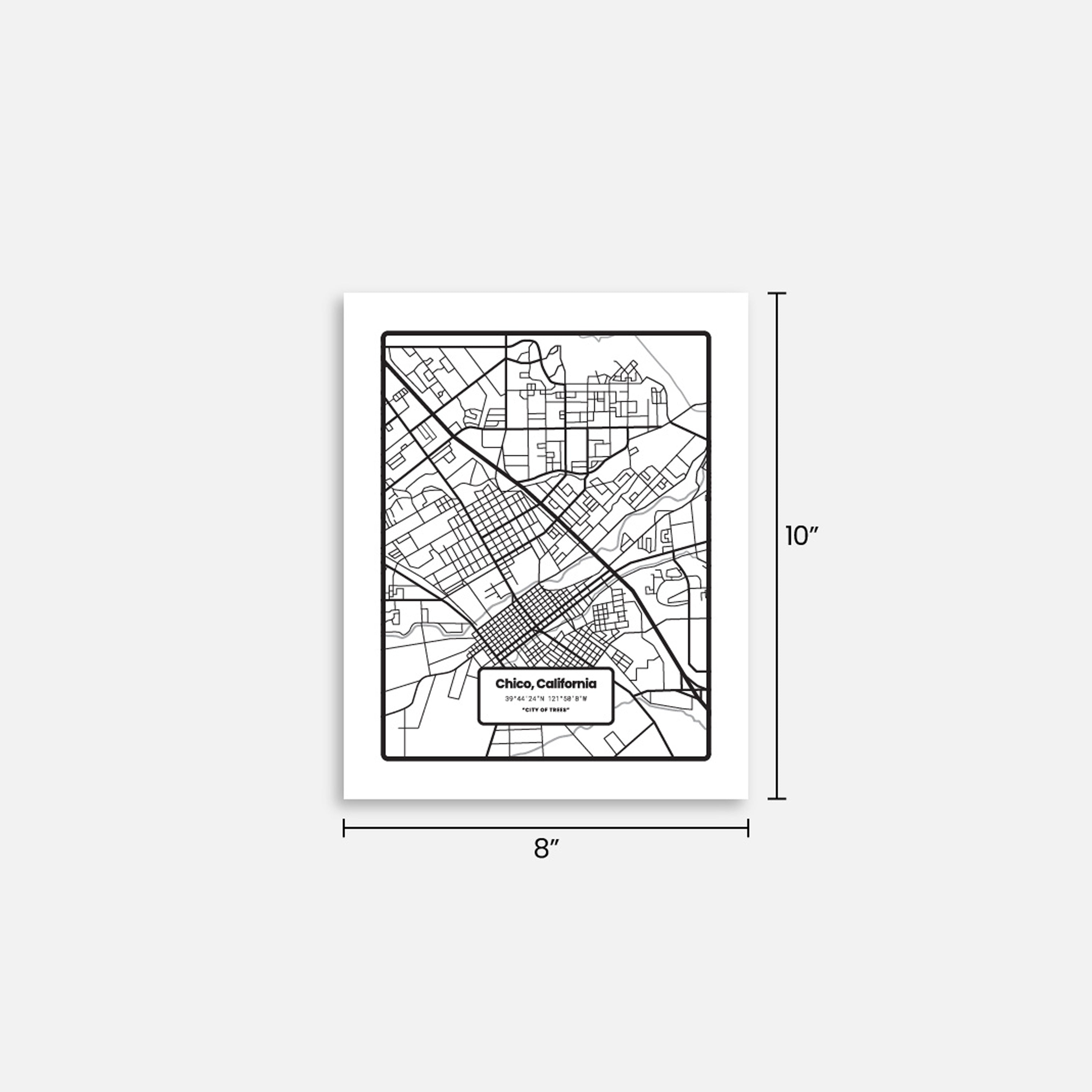 Chico Map Minimal Poster Print from Upper Park Clothing in Chico, Ca