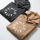 Circular Chico California Graphic Sweatshirt Hoodie Sandstone and Black Folded Angle View - Upper Park Clothing