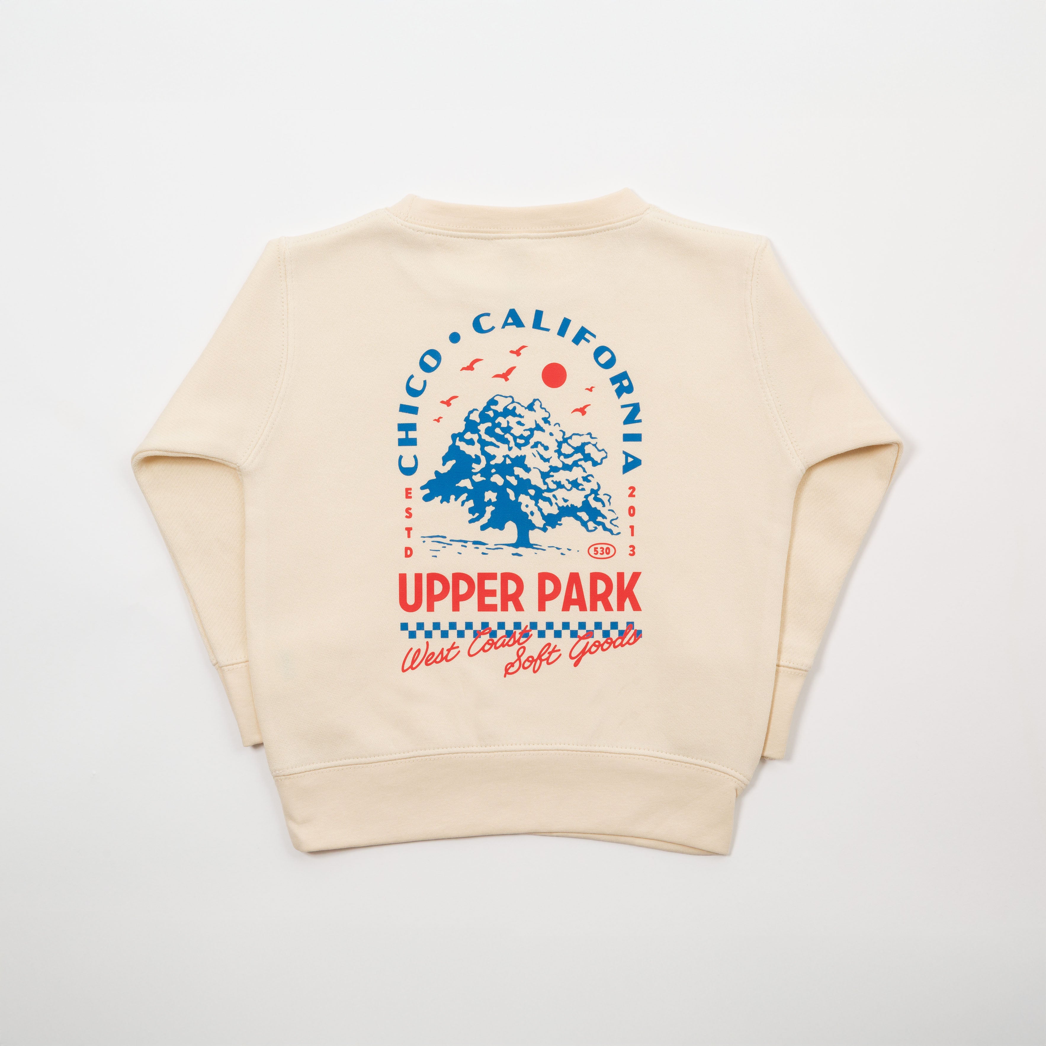 Beige sweatshirt with graphic design on a white background - Upper Park Clothing Toddler Crewneck Sweatshirt
