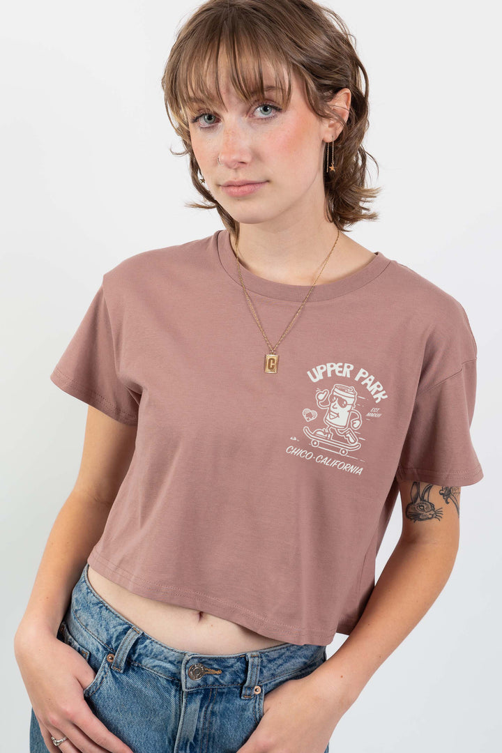 women standing in a photography studio wearing a Corner Store Connoisseur cropped tee from Upper Park Clothing