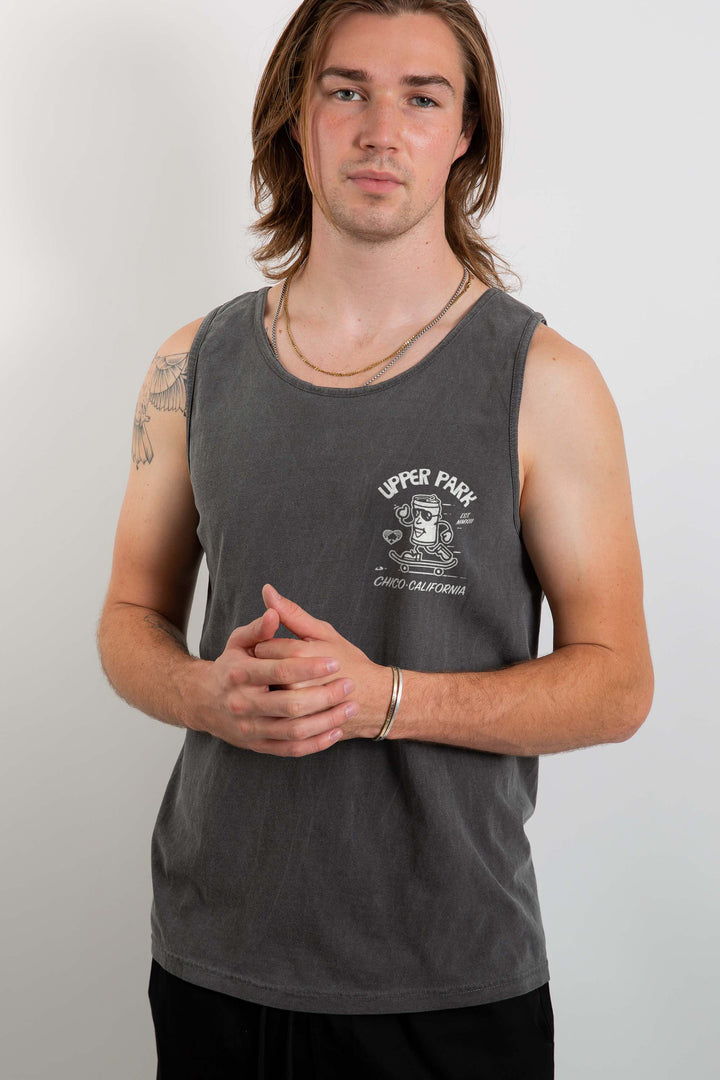 man standing in the photography studio wearing a Corner Store Connoisseur Washed Tank Top from Upper Park Clothing