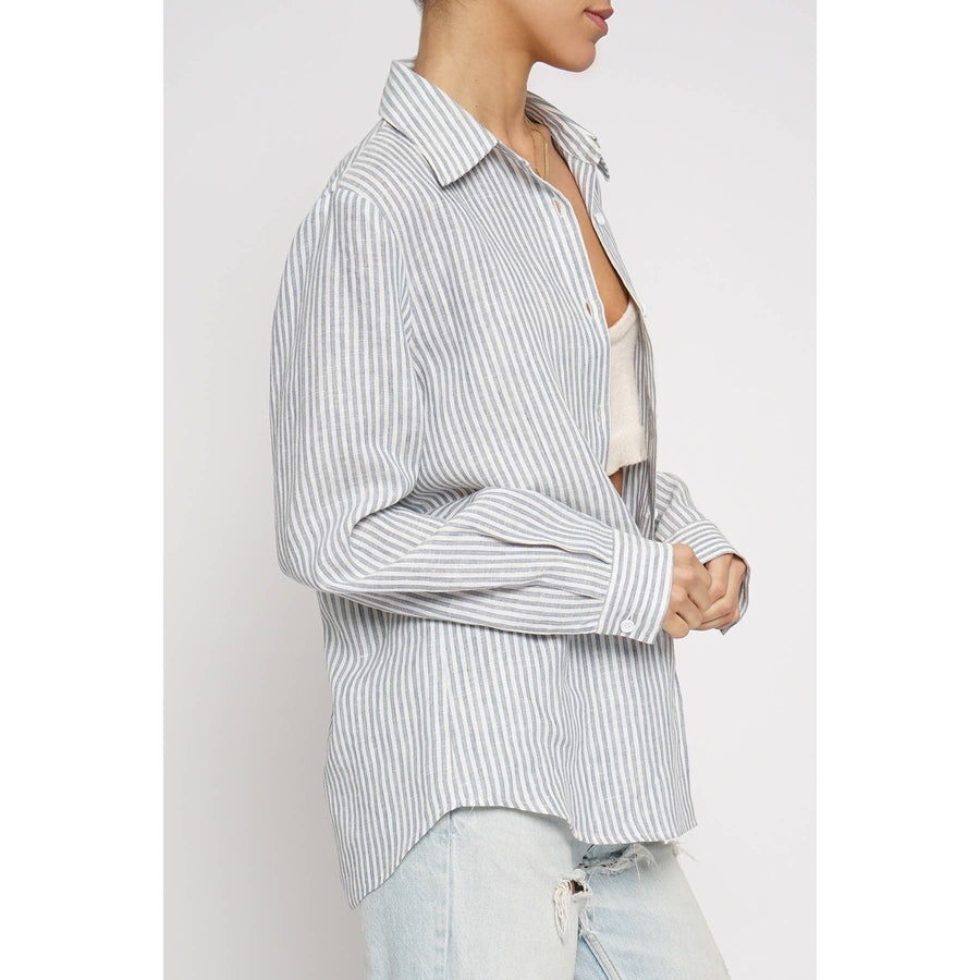 STRIPED LINEN SHIRT: Taupe / S