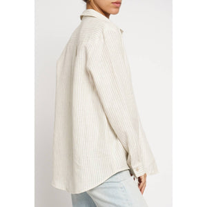 STRIPED LINEN SHIRT: Taupe / M
