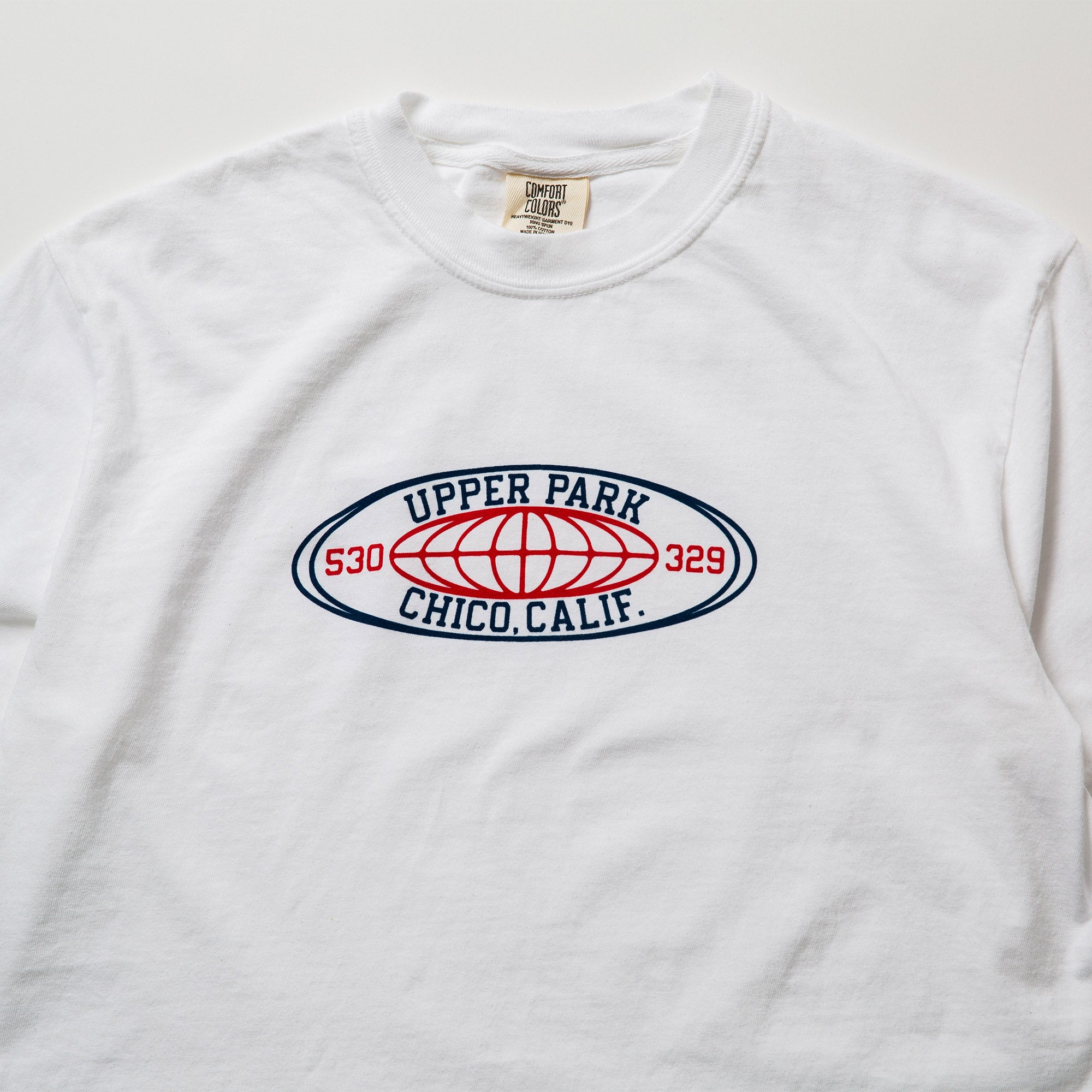 Globetrotter Upper Park Chico, California Washed Cut Crop Tee