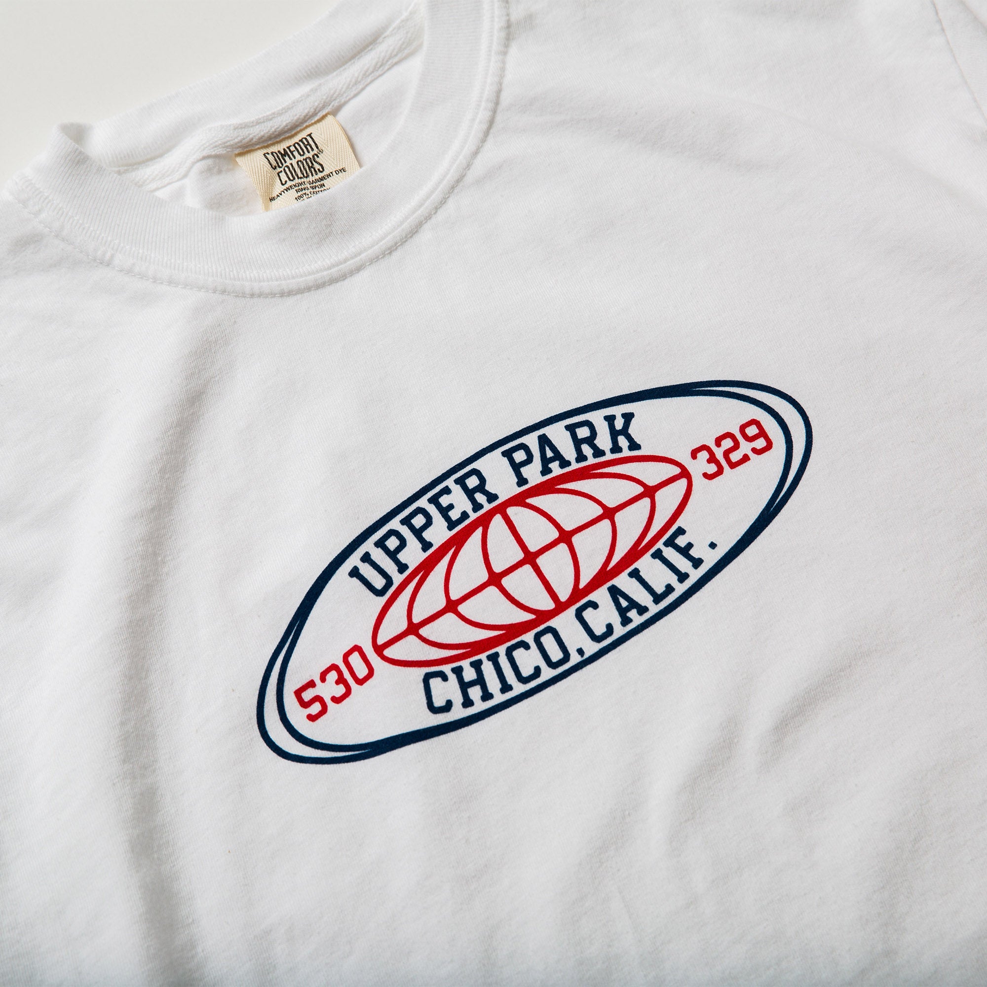 Globetrotter Upper Park Chico, California Washed Cut Crop Tee