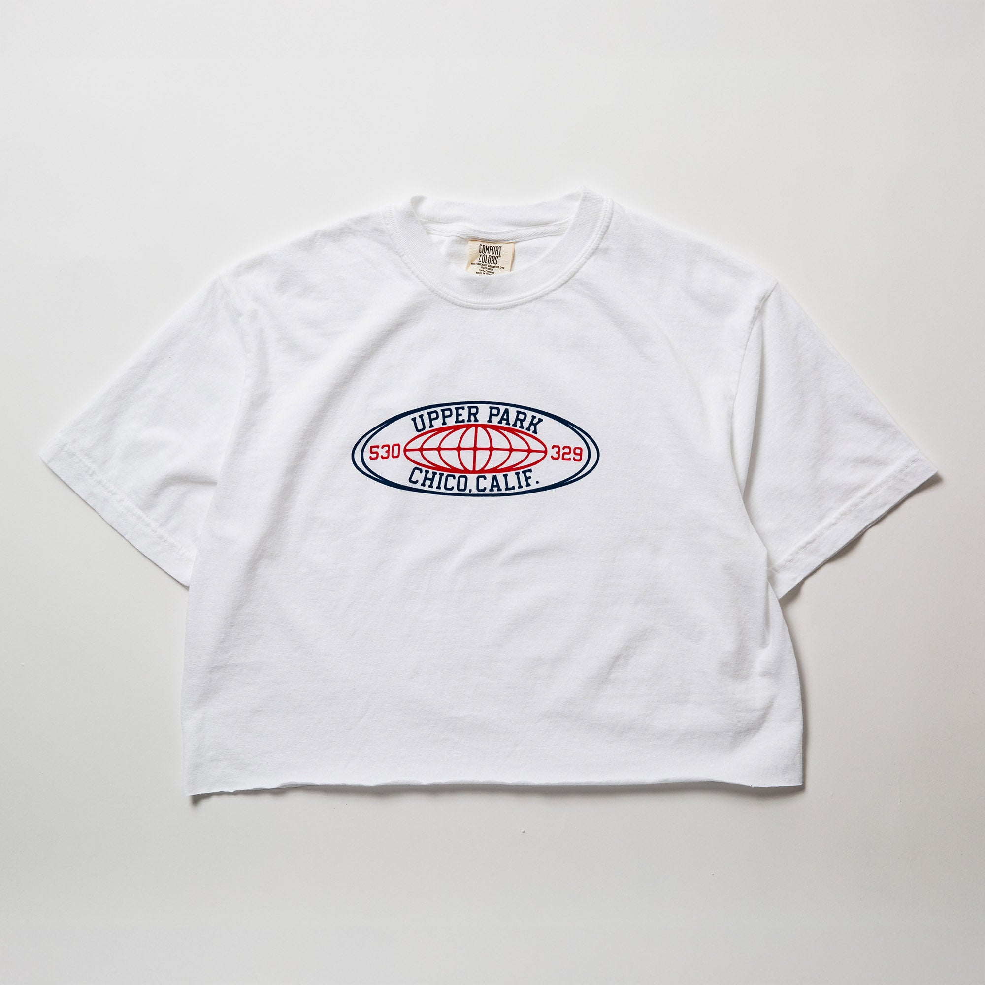 Globetrotter Upper Park Chico, California Washed Cut Crop Tee